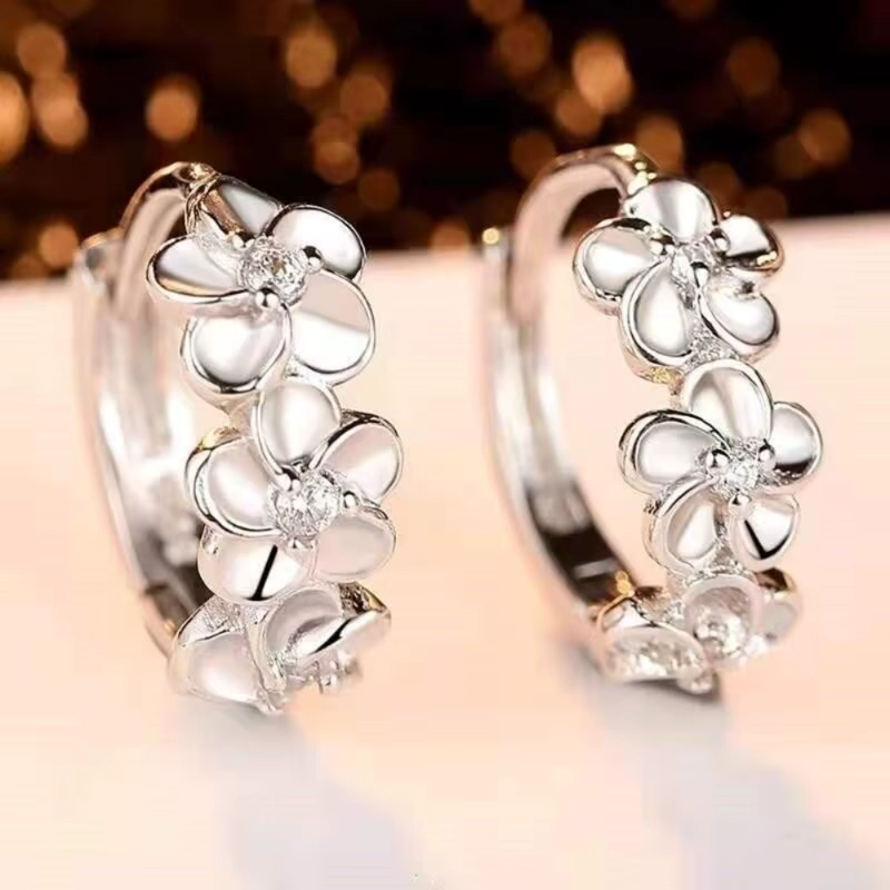 AROS PLATA FLOR CAMELIA CON CIRCONITA 8 MM - 3