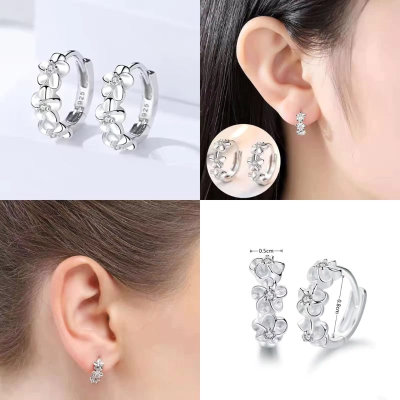 AROS PLATA FLOR CAMELIA CON CIRCONITA 8 MM - 5