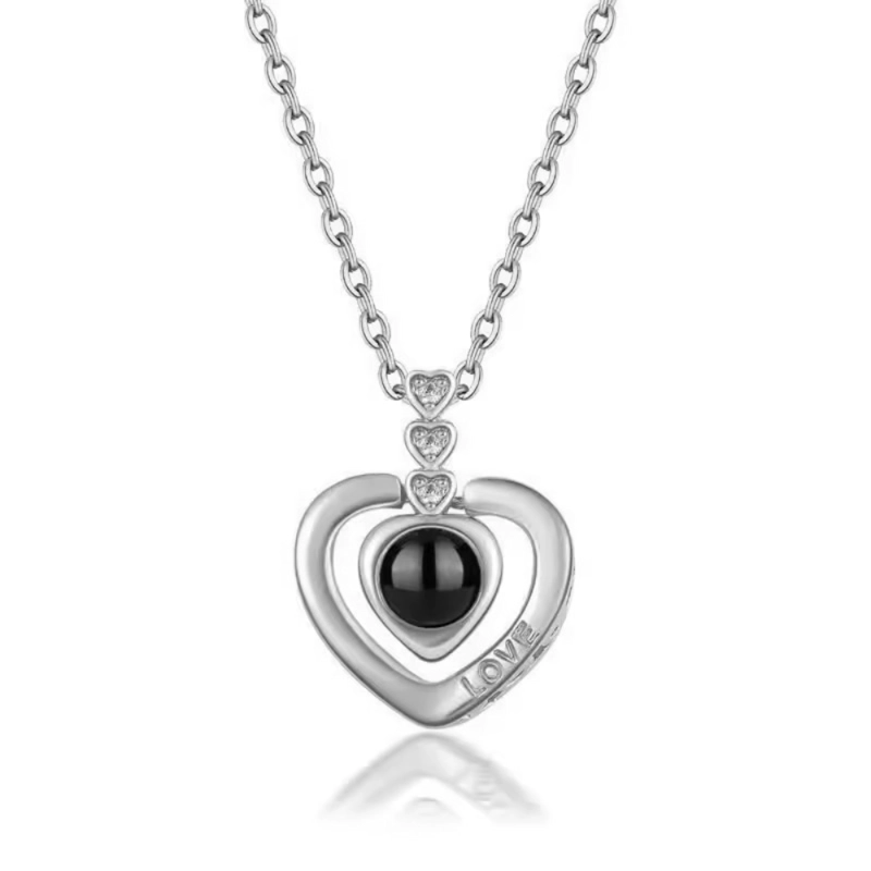 COLLAR DE ACERO CORAZON PROYECTABLE TE AMO EN 100 IDIOMAS