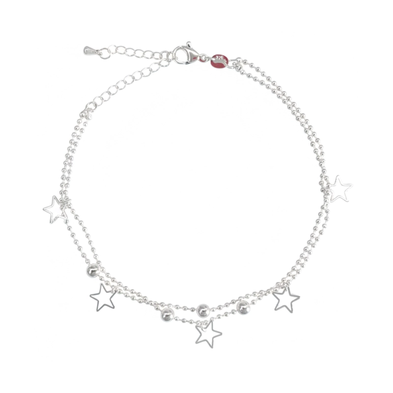 TOBILLERA PLATEADA CON ESTRELLAS COLGANTES - 1