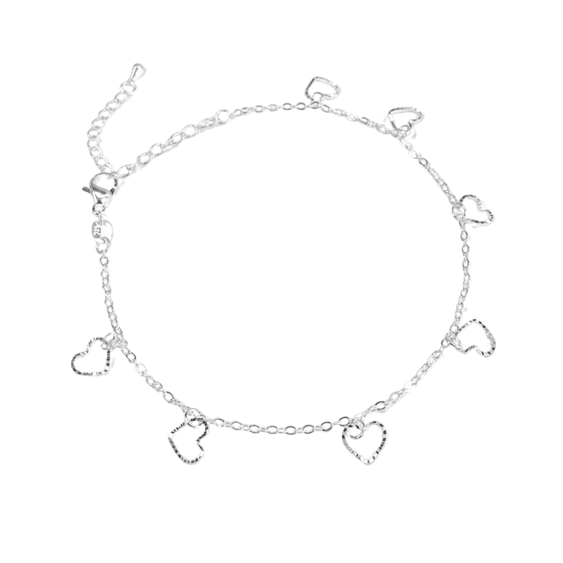 TOBILLERA PLATA CORAZONES COLGANTES - 1