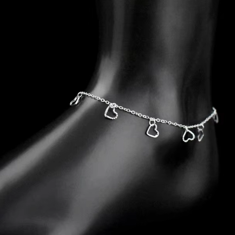 TOBILLERA PLATA CORAZONES COLGANTES - 3