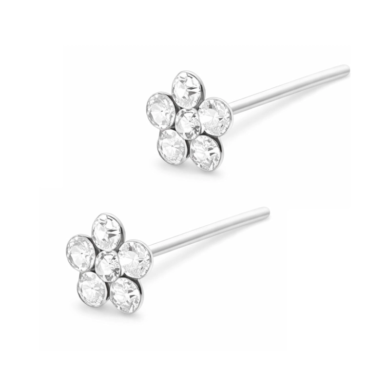 PAR PIERCING DE PLATA 925 NARIZ FLOR CIRCONES - 1