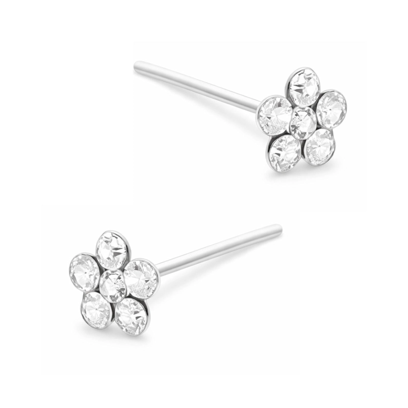 PAR PIERCING DE PLATA 925 NARIZ FLOR CIRCONES - 2