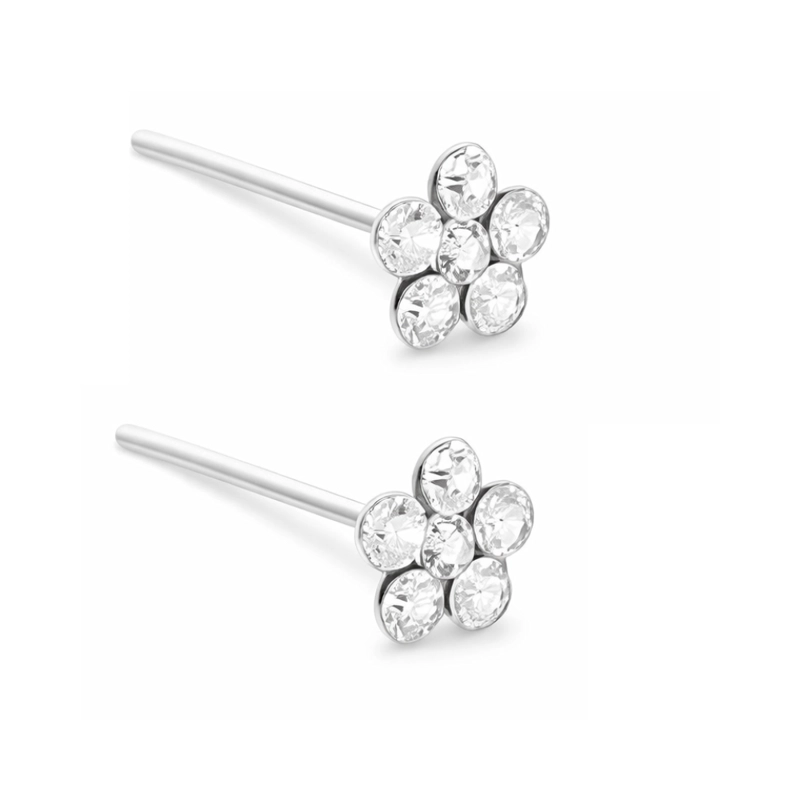 PAR PIERCING DE PLATA 925 NARIZ FLOR CIRCONES - 3