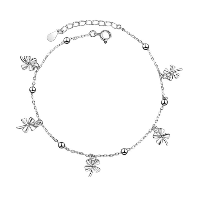 TOBILLERA CADENA CON ESFERAS Y TREBOL COLGANTES - 1