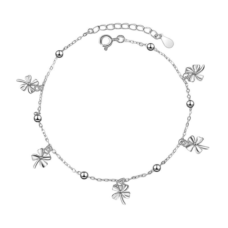 TOBILLERA CADENA CON ESFERAS Y TREBOL COLGANTES - 2