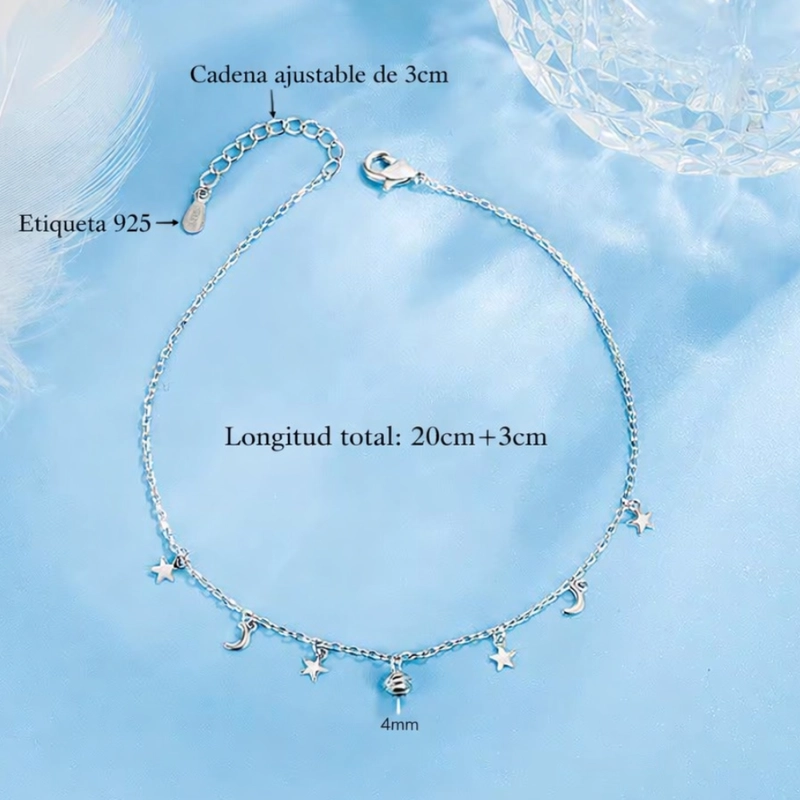 TOBILLERAS CADENA CON COLGANTES ESTRELLAS Y LUNAS - 3