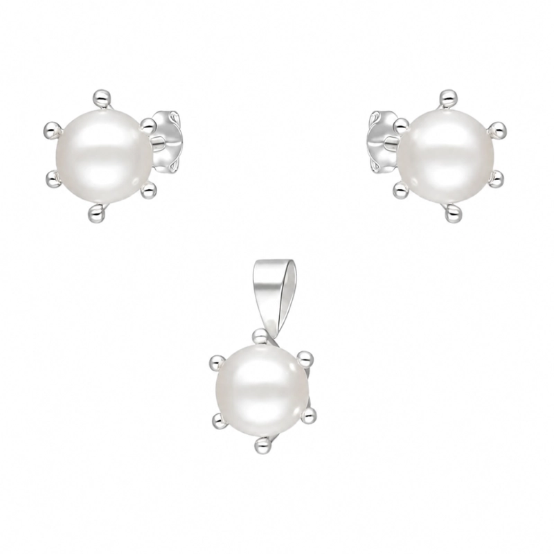 CONJUNTO DE PLATA 925 PISTILO CON PERLAS 8 MM - 1
