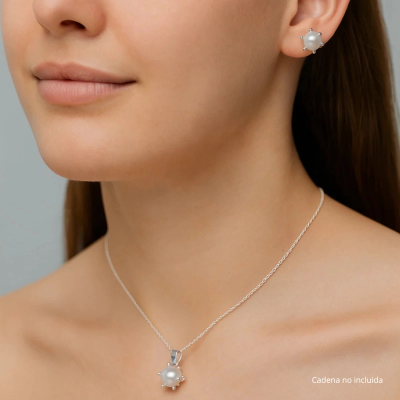 CONJUNTO DE PLATA 925 PISTILO CON PERLAS 8 MM - 3