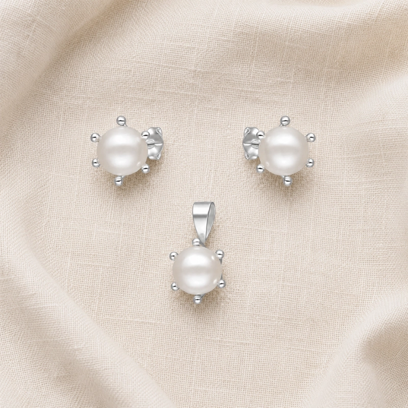 CONJUNTO DE PLATA 925 PISTILO CON PERLAS 8 MM - 4