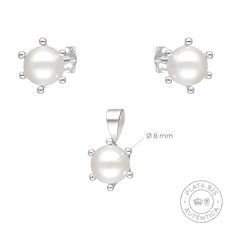 CONJUNTO DE PLATA 925 PISTILO CON PERLAS 8 MM - 5