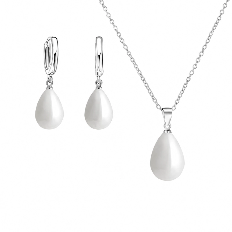 CONJUNTO COLLAR Y AROS CON PERLA GOTA DE AGUA - 1