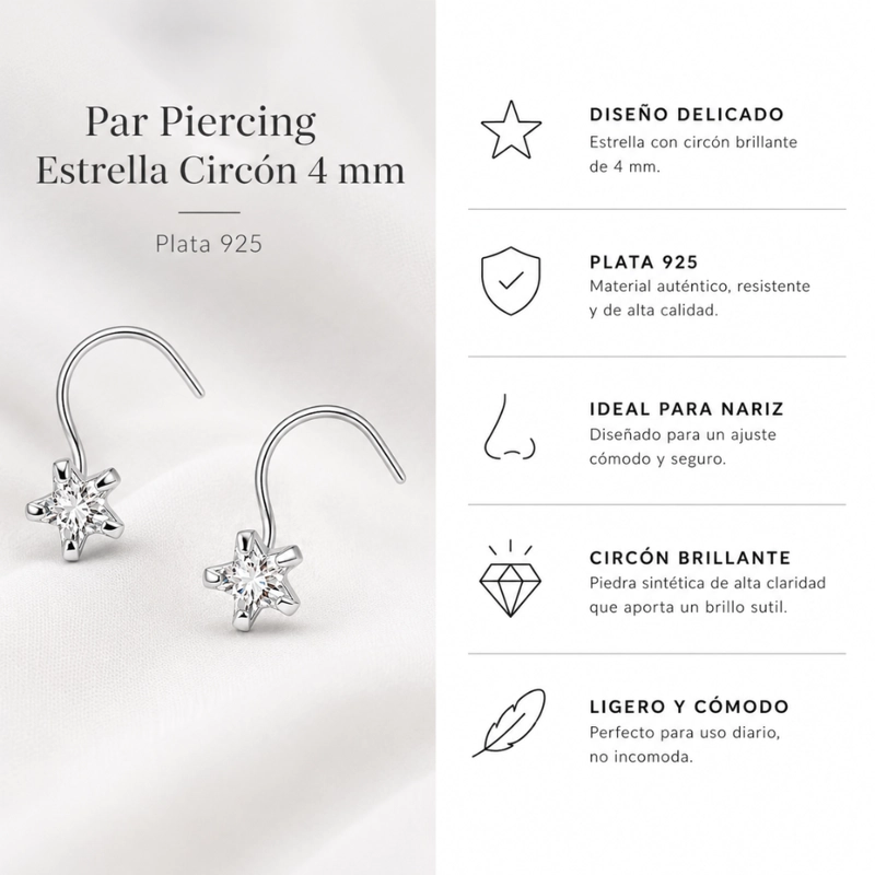 PAR PIERCING ESTRELLA CIRCON 4 MM PLATA 925 - 6