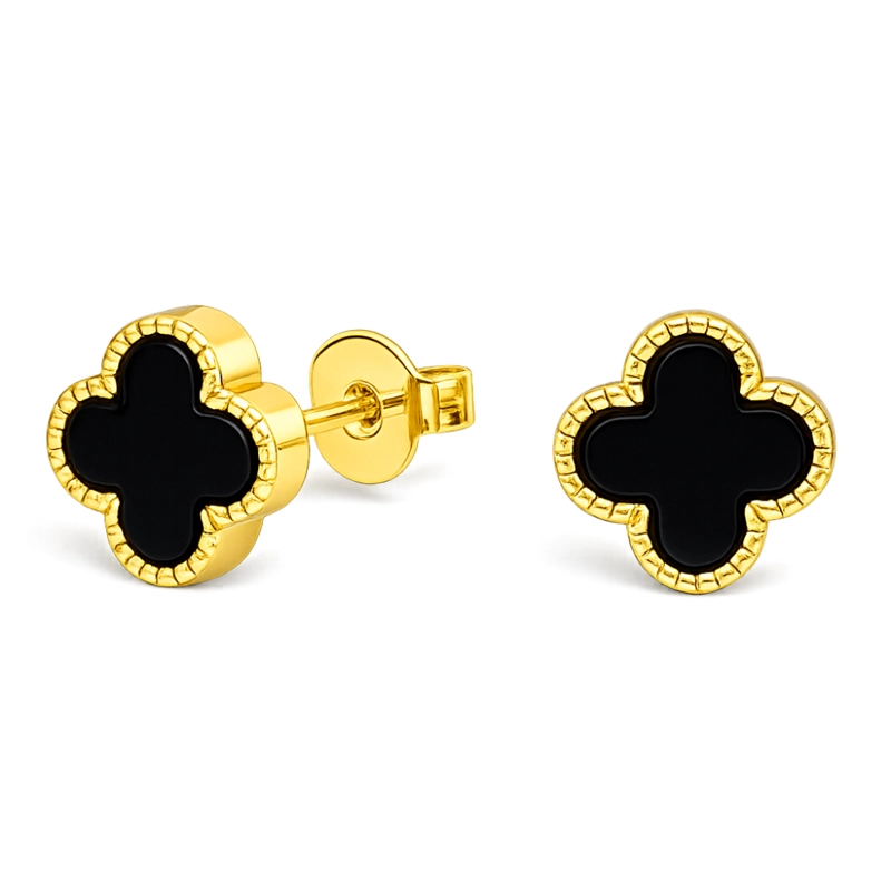 AROS TRE BOL ONIX 8 MM BAÑO DE ORO 18K - 1