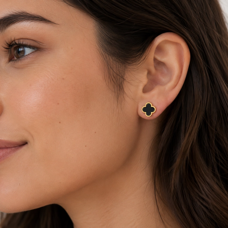 AROS TRE BOL ONIX 8 MM BAÑO DE ORO 18K - 4