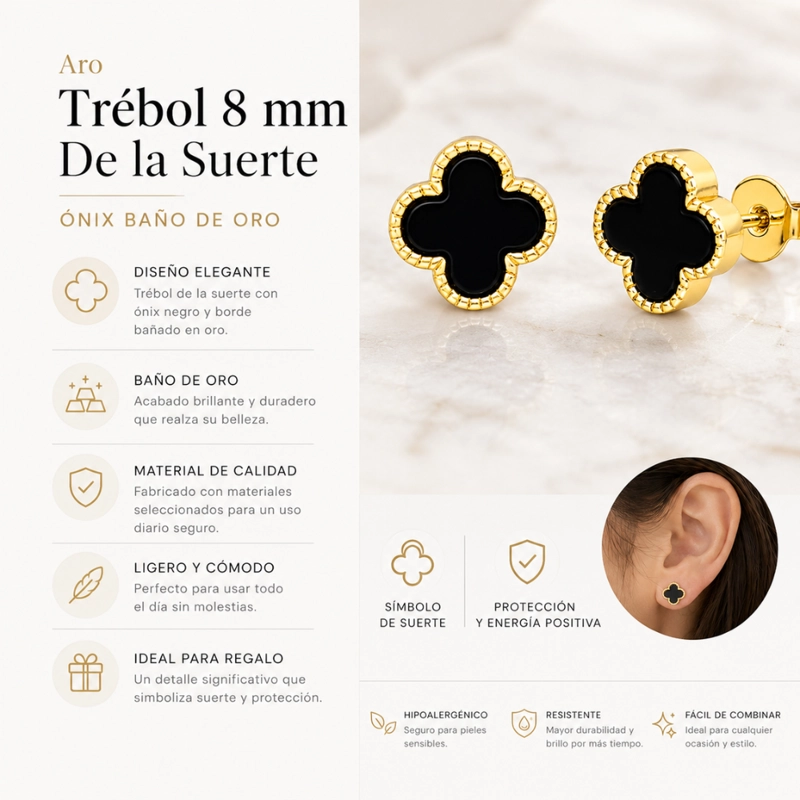 AROS TRE BOL ONIX 8 MM BAÑO DE ORO 18K - 6