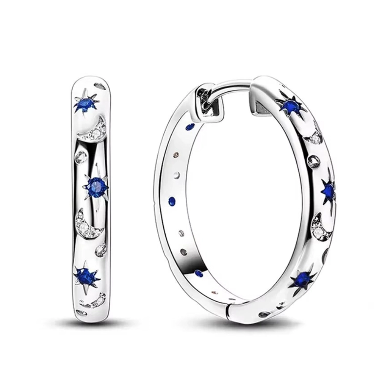 AROS ARGOLLA HUGGIE ESTRELLAS Y LUNAS AZULES - 1