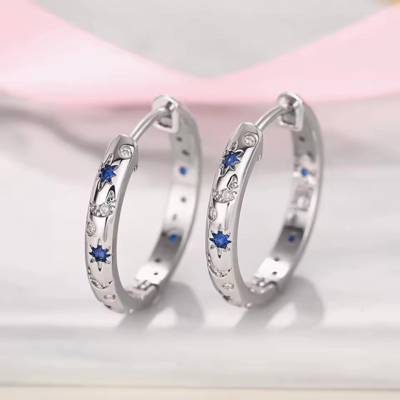 AROS ARGOLLA HUGGIE ESTRELLAS Y LUNAS AZULES - 5