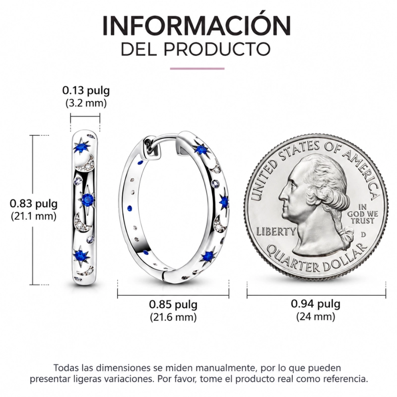 AROS ARGOLLA HUGGIE ESTRELLAS Y LUNAS AZULES - 6