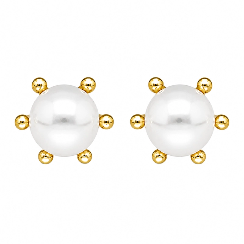 AROS CON PISTILO Y PERLA 8 MM BAÑO DE ORO 18K - 1