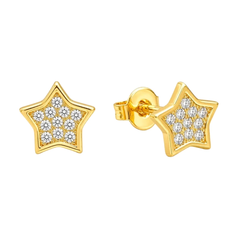 AROS CON ESTRELLA Y CIRCONES 7 MM BAÑO DE ORO 18K - 1