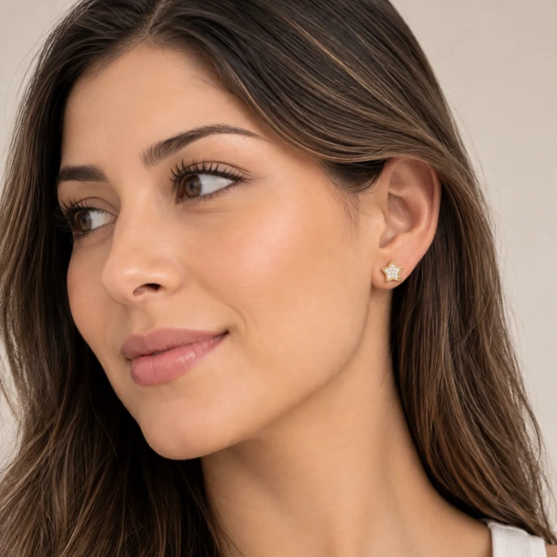AROS CON ESTRELLA Y CIRCONES 7 MM BAÑO DE ORO 18K - 2