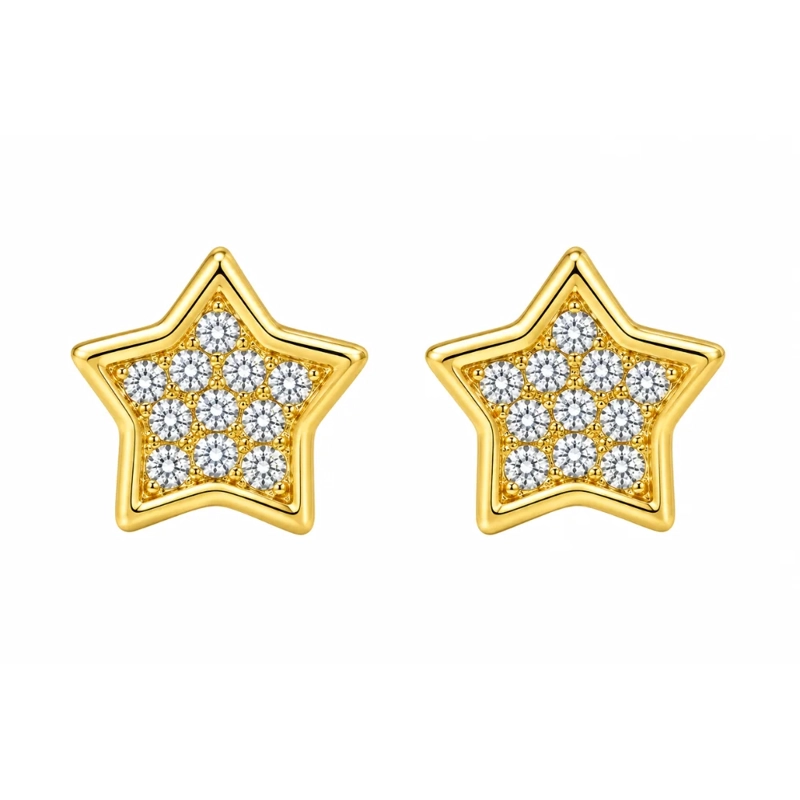 AROS CON ESTRELLA Y CIRCONES 7 MM BAÑO DE ORO 18K - 3
