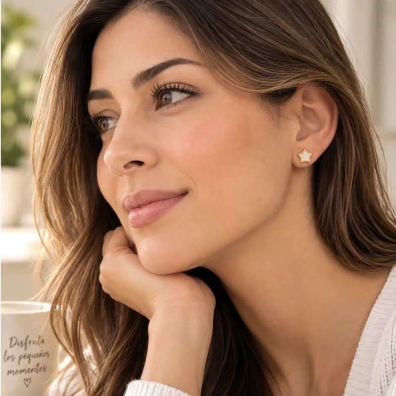 AROS CON ESTRELLA Y CIRCONES 7 MM BAÑO DE ORO 18K - 4