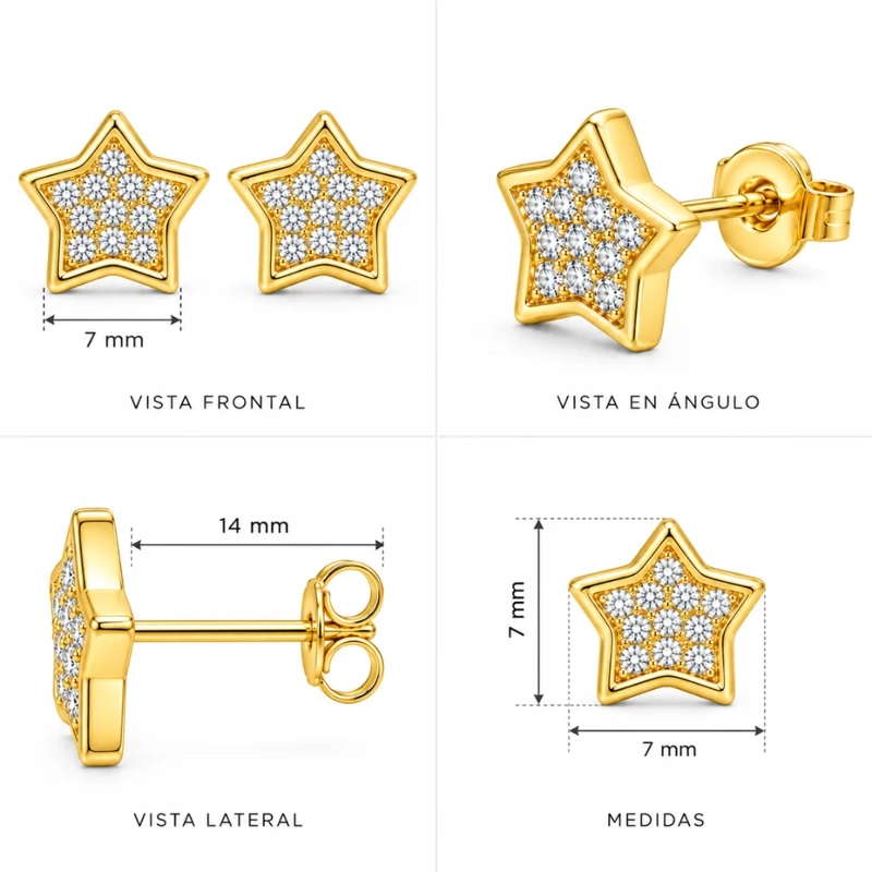 AROS CON ESTRELLA Y CIRCONES 7 MM BAÑO DE ORO 18K - 6