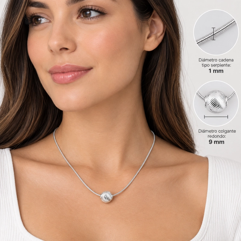 COLLAR ESFERA TEXTURIZADA PLATA 45 CM - 6