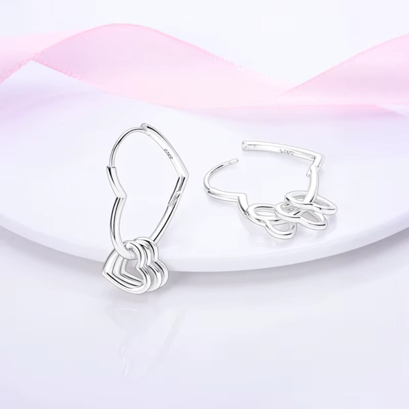 AROS ARGOLLA CORAZON TRIPLE COLGANTE PLATA - 3