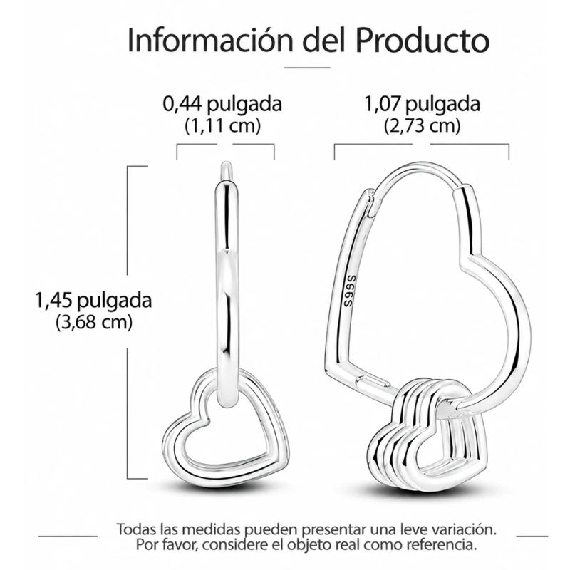 AROS ARGOLLA CORAZON TRIPLE COLGANTE PLATA - 5
