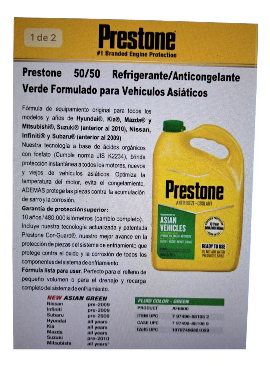 PRESTONE ANTIFREEZE/COOLANT 50/50 ASIAN VERDE - 2