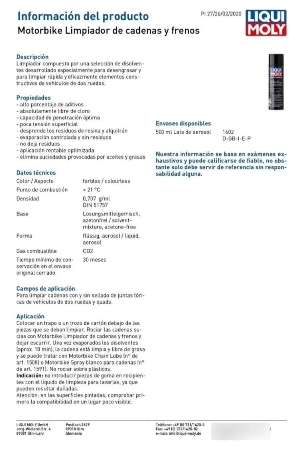 LIMPIADOR DE CADENAS MOTORBIKE LIQUI MOLI 500ML - 2