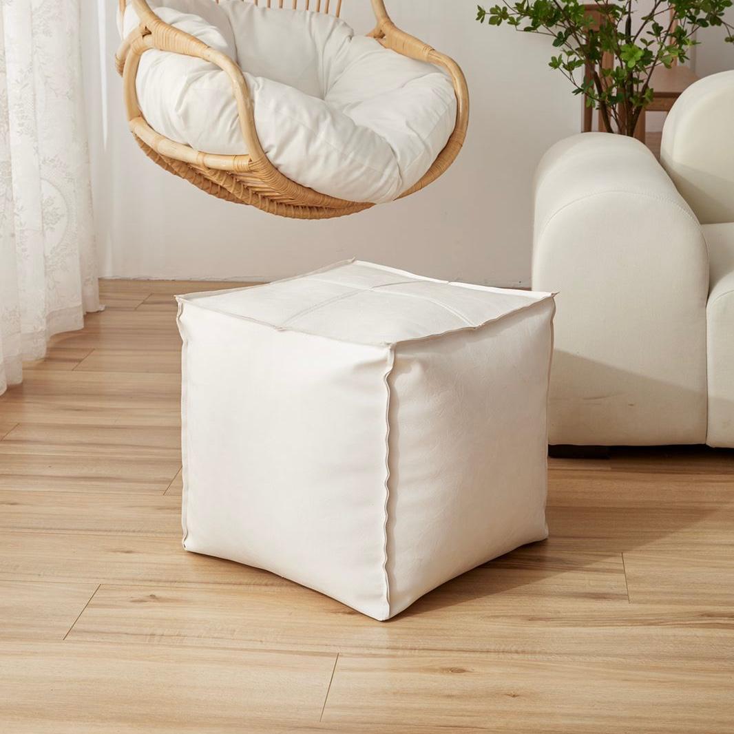 POUF BLANCO INVIERNO DE ECOCUERO 45X45CM - 1
