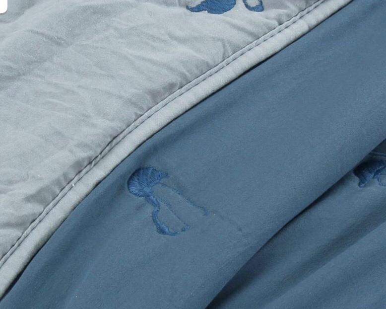 CUBRECAMA TODOHOGARSANTIAGODECHILE 2 PLAZAS ALGODÓN AZUL BORDADO REVERSIBLE03 - 2