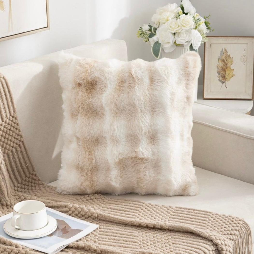 COJÍN TODOHOGARSANTIAGODECHILE EXTRA SUAVE DISEÑO 3D JASPEADO 45 X 45 CM BEIGE - 1