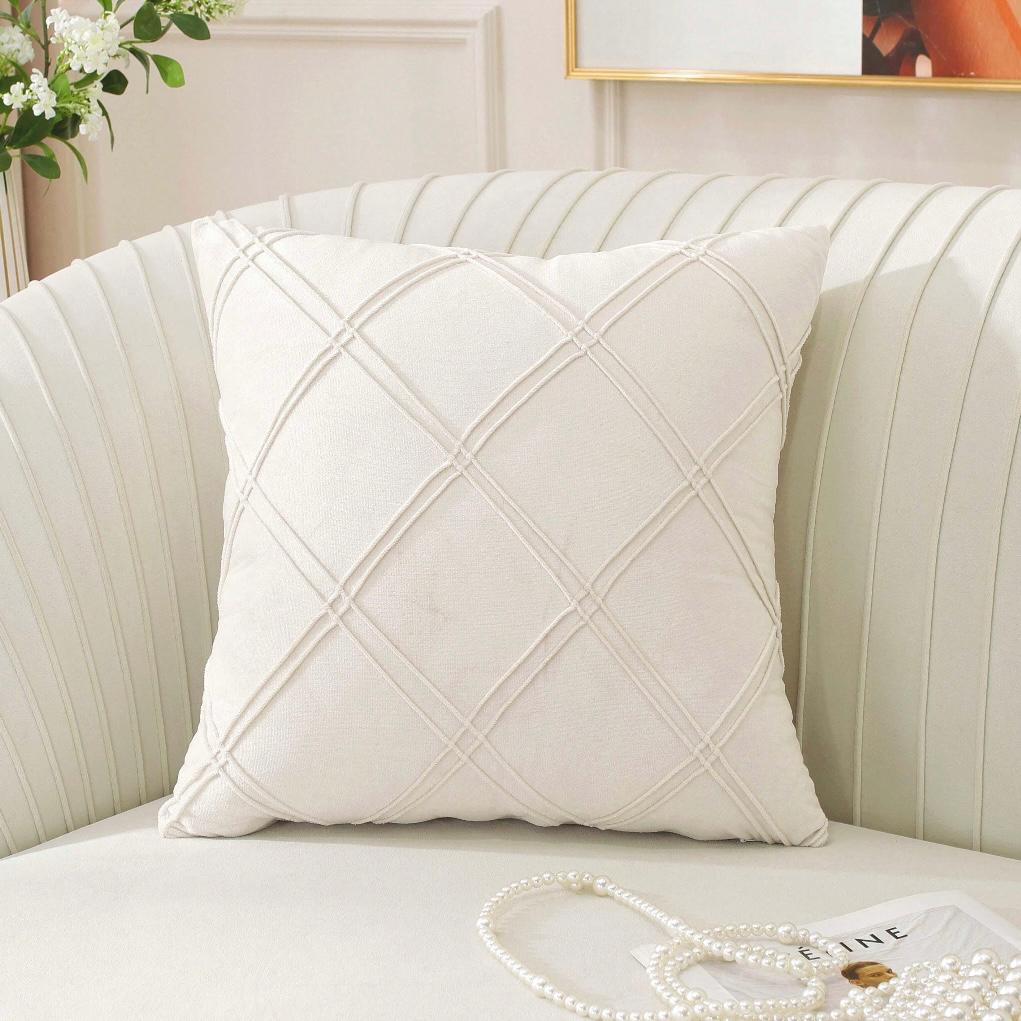 COJÍN TERCIOPELO CON DOBLE PLIEGUE 45X45 - BLANCO INVIERNO - 1