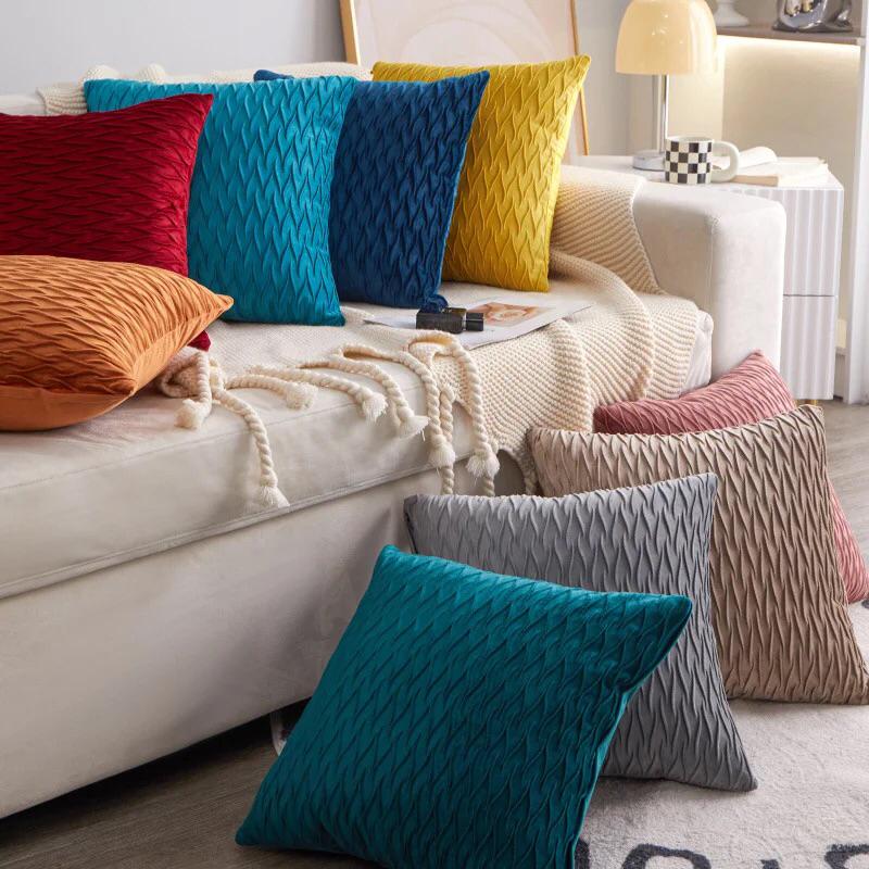 COJÍN TERCIOPELO CON DISEÑO ONDAS 45X45 - NARANJA - 2