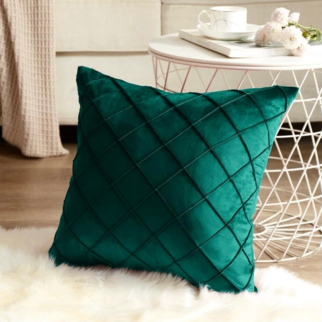 COJÍN TERCIOPELO CON PLIEGUES 40X40 - VERDE ESMERALDA - 1