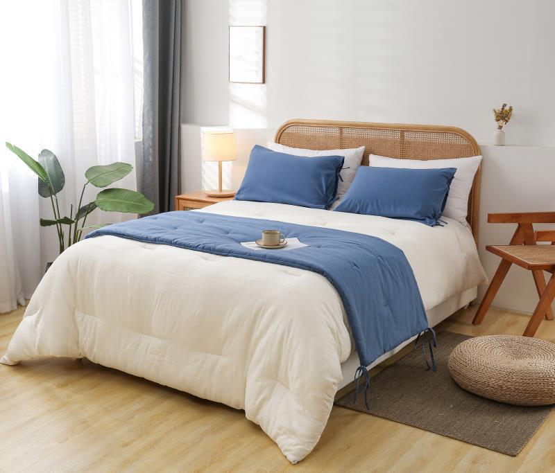 SET DE PIECERA DE LINO CON 2 FUNDAS DE ALMOHADA  - AZUL - 1