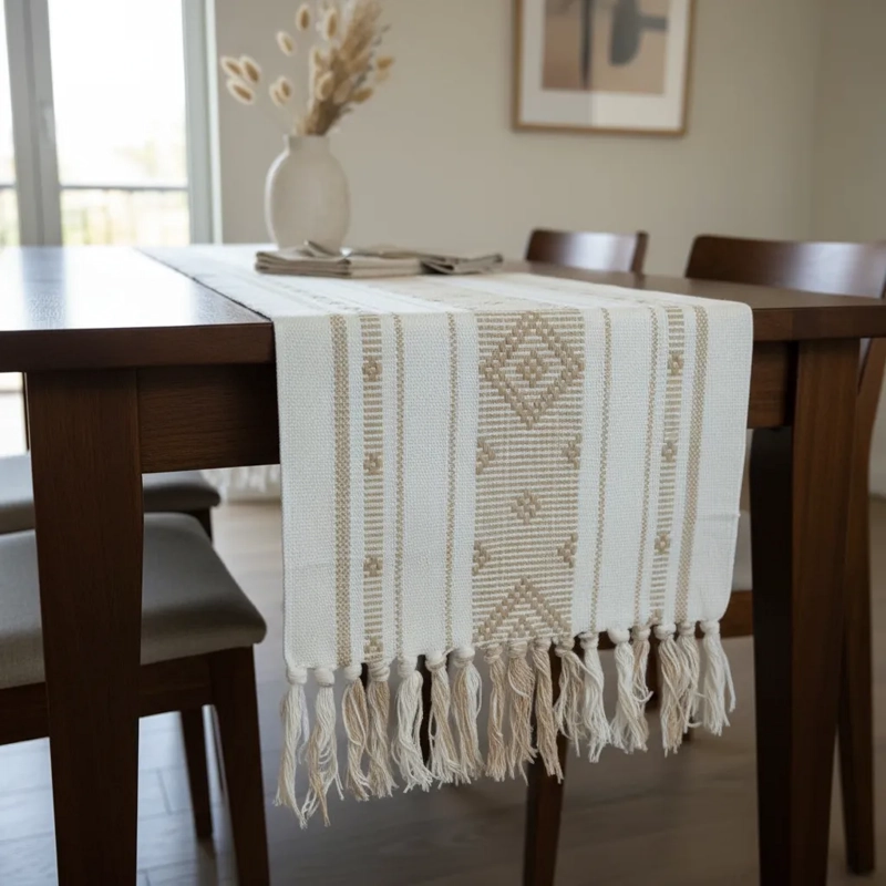 Camino de mesa tejido, beige - 1
