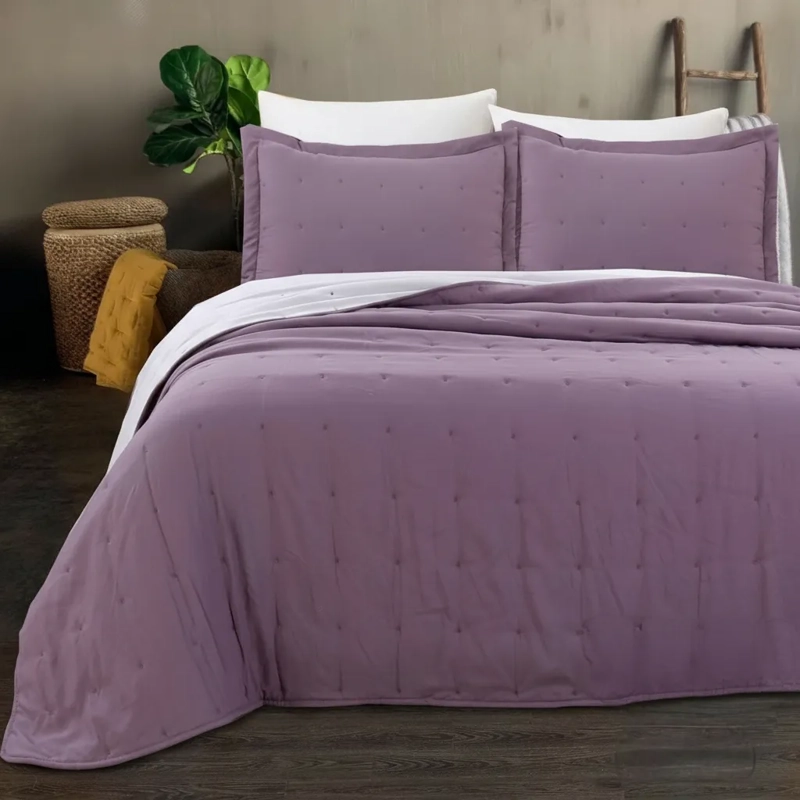 CUBRECAMA DE ALGODON BORDADO KING - MORADO - 1