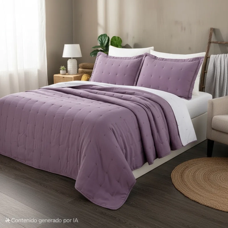CUBRECAMA DE ALGODON BORDADO KING - MORADO - 5