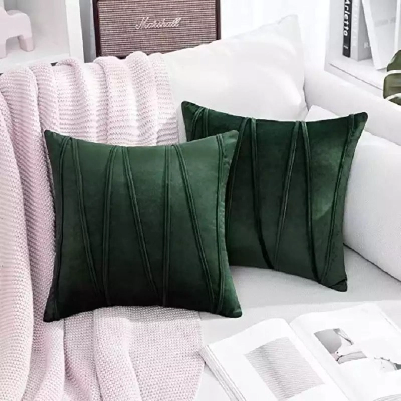 SET DE 2 COJINES DE 45X45 CM DE VELVET TERCIOPELO - VERDE ZIGZAG - 1