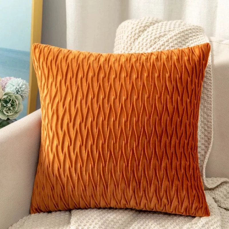 SET DE 2 COJINES DE TERCIOPELO ONDAS - NARANJO - 2