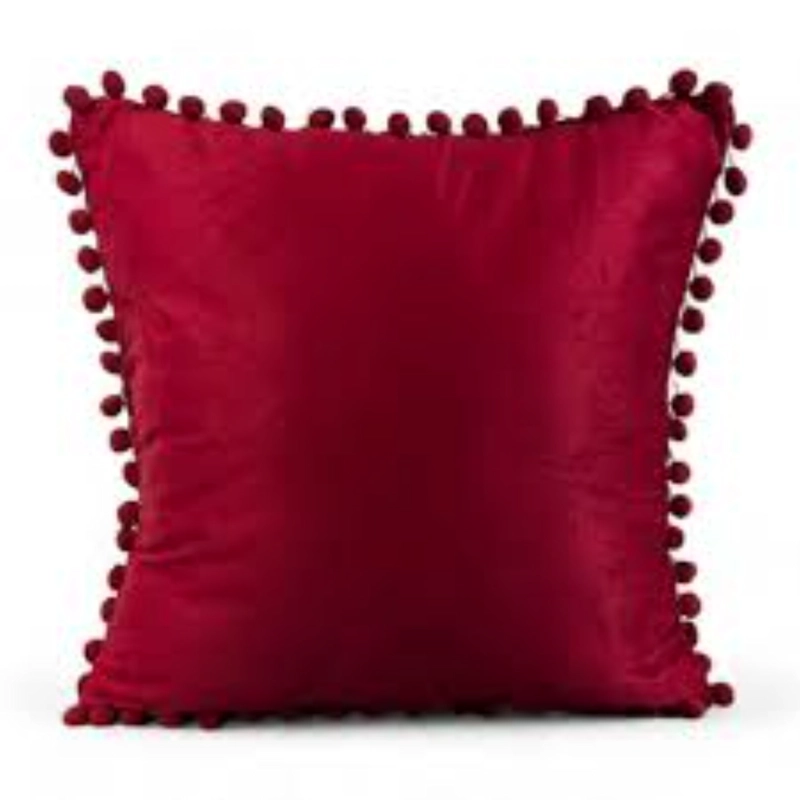 SET DE 2 COJINES DE TERCIOPELO CON POMPOM - ROJO - 3