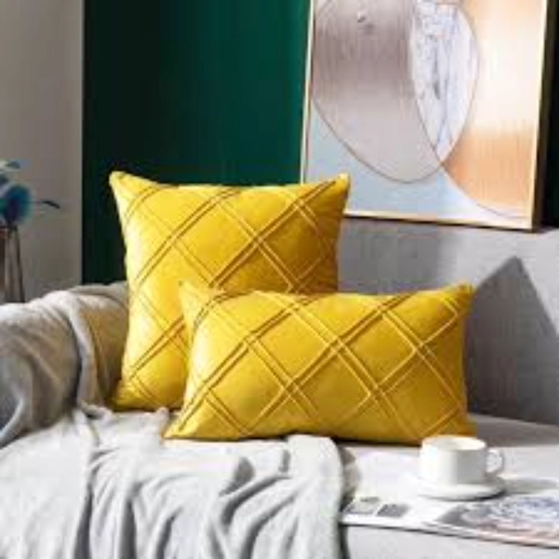 SET DE 2 COJINES DE TERCIOPELO DOBLE PLIEGUE - AMARILLO