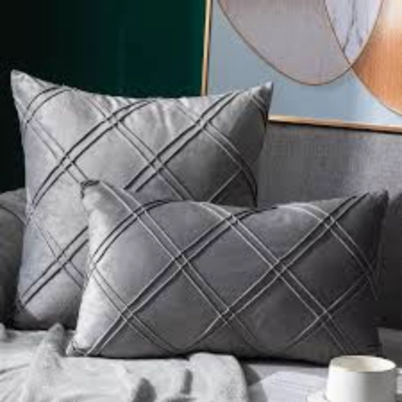 SET DE 2 COJINES DE TERCIOPELO DOBLE PLIEGUE - GRIS